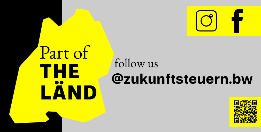 Follow us! ZUKUNFTSTEUERN.BW with QR code